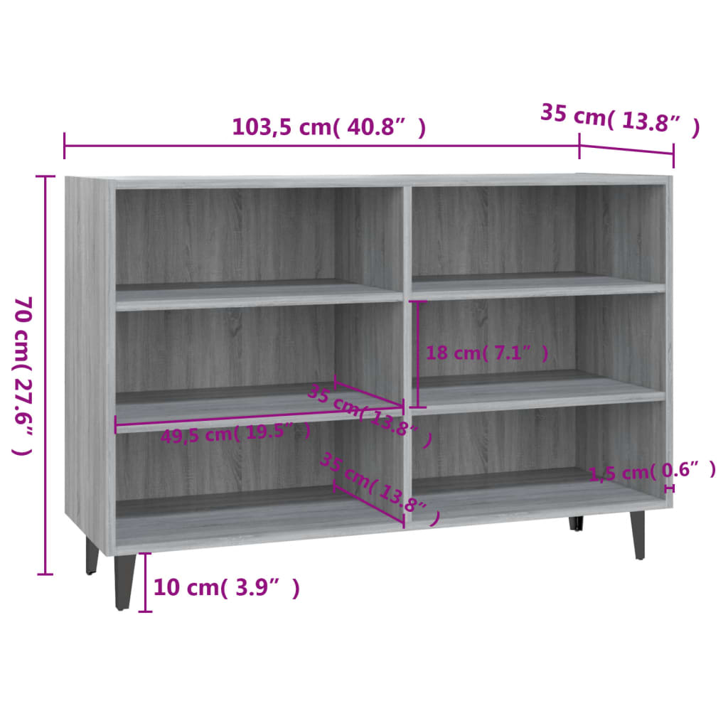 Sideboard Grey Sonoma 103.5x35x70 cm Engineered Wood