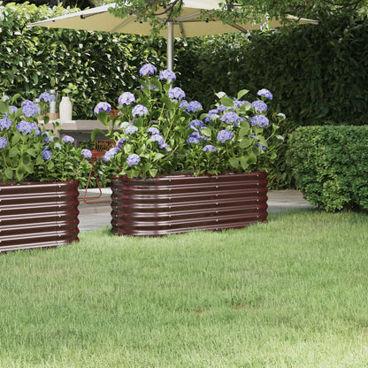 Garden Raised Bed Powder-coated Steel 114x40x36 cm Brown