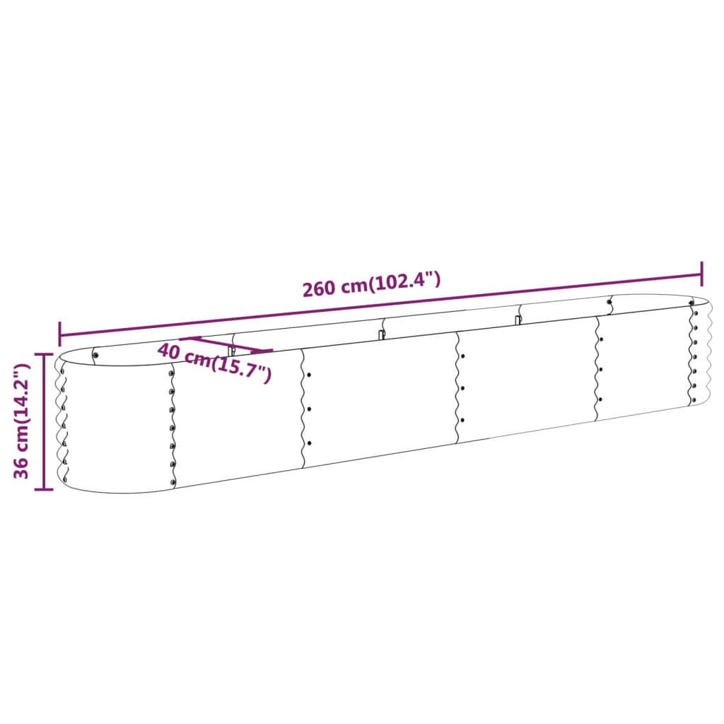 Garden Raised Bed Powder-coated Steel 260x40x36 cm Grey