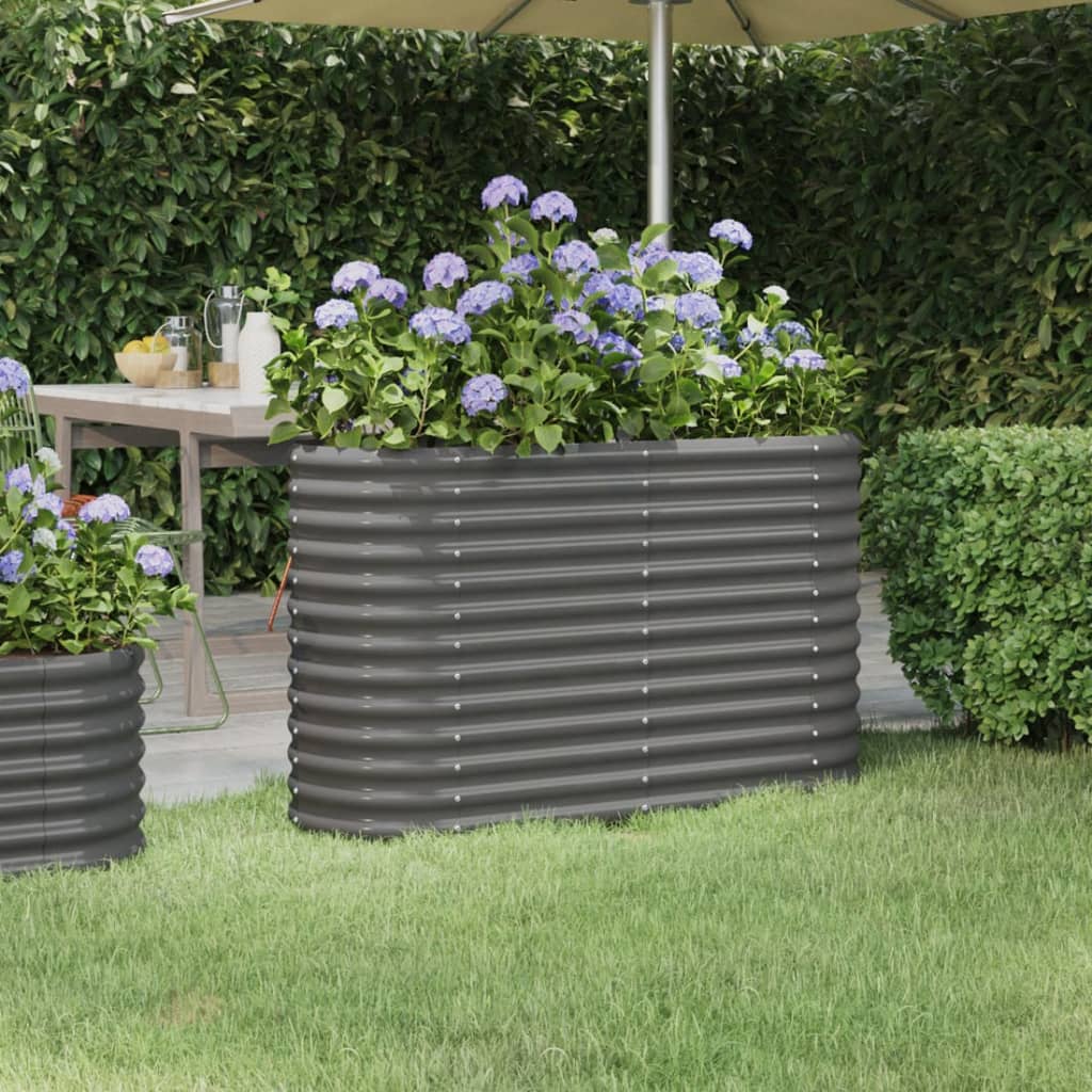 Garden Raised Bed Powder-coated Steel 114x40x68 cm Grey