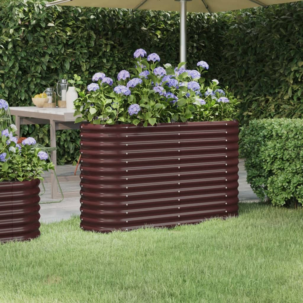 Garden Raised Bed Powder-coated Steel 114x40x68 cm Brown