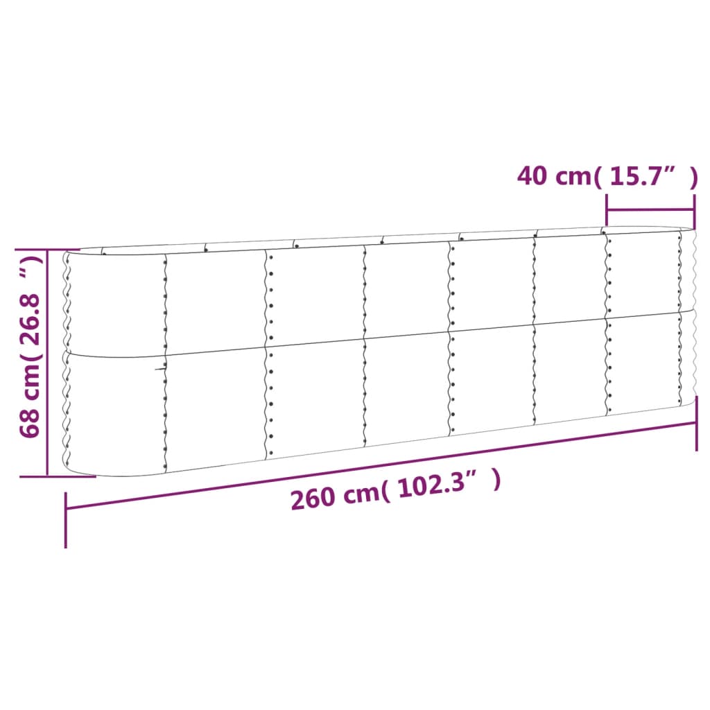 Garden Raised Bed Powder-coated Steel 260x40x68 cm Green