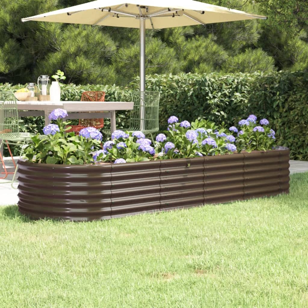 Garden Raised Bed Powder-coated Steel 224x80x36 cm Brown