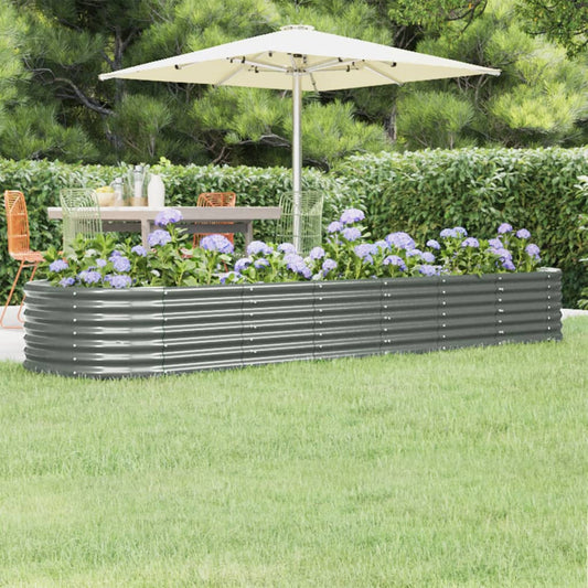 Garden Raised Bed Powder-coated Steel 296x80x36 cm Grey