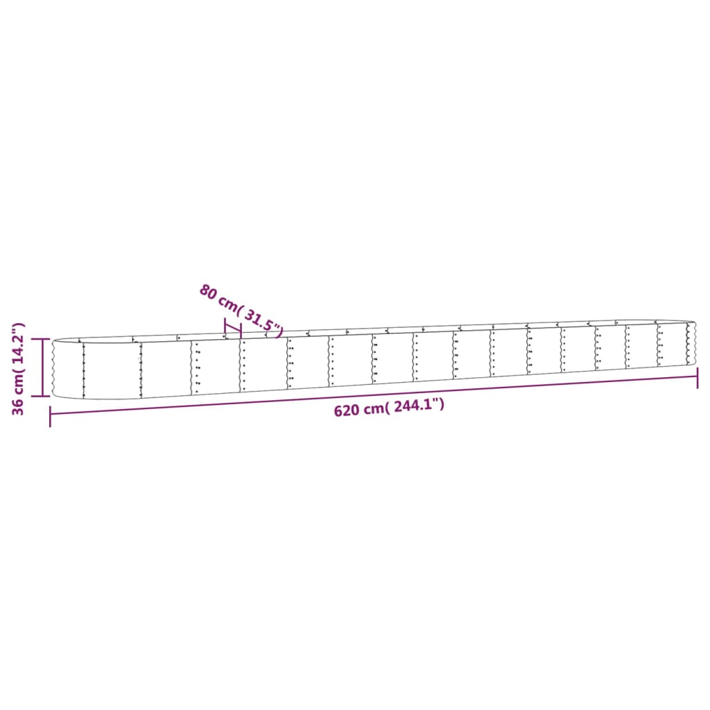 Garden Raised Bed Powder-coated Steel 620x80x36 cm Green