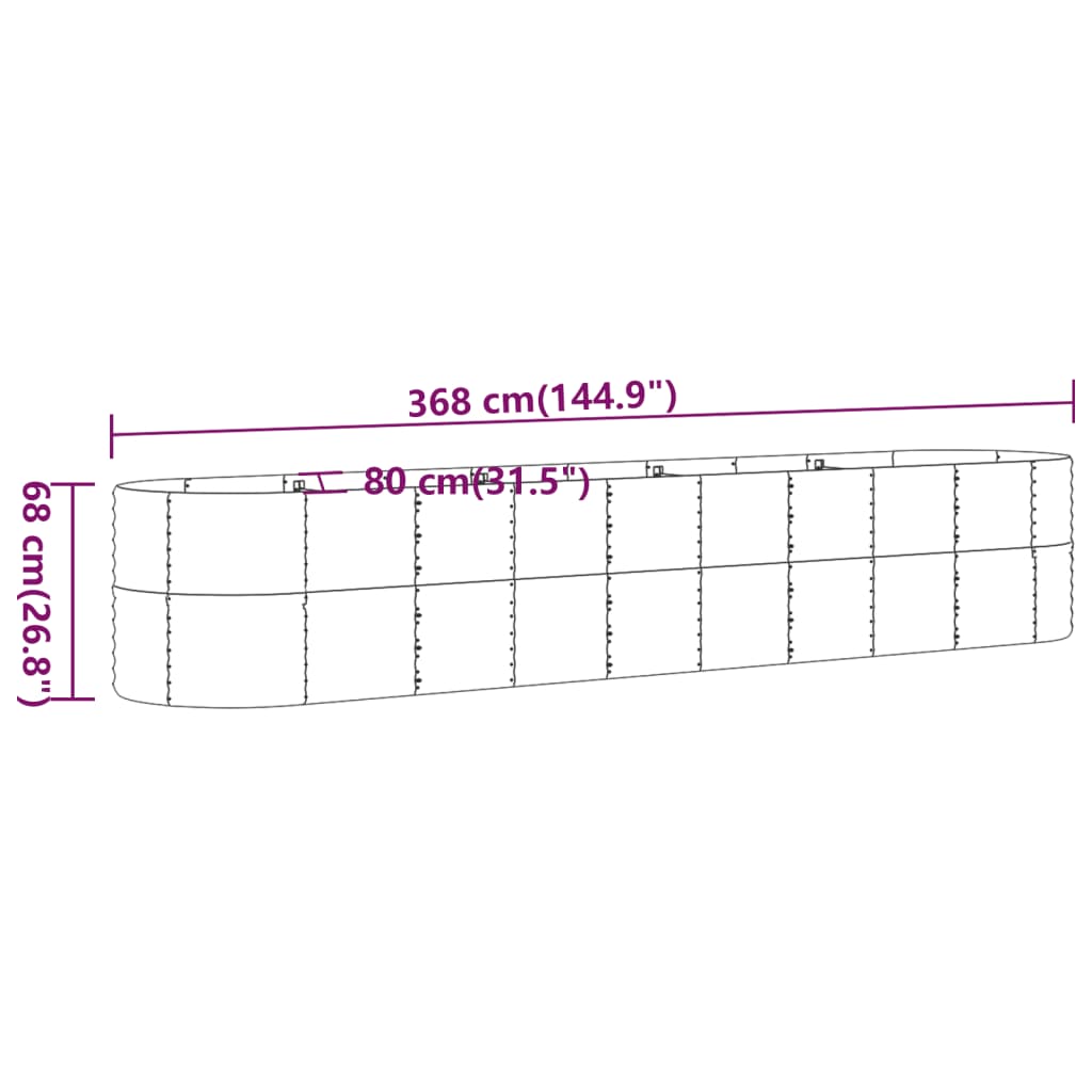 Garden Raised Bed Powder-coated Steel 368x80x68 cm Green