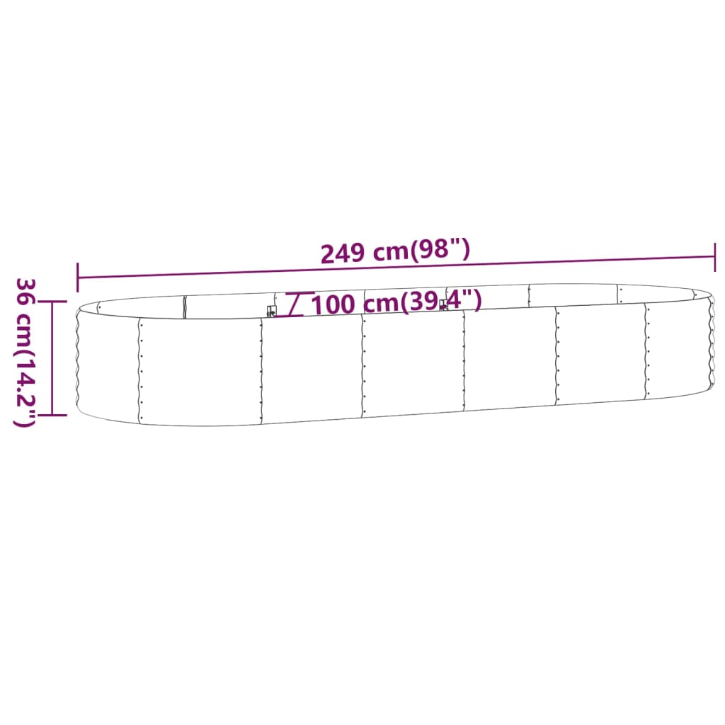 Garden Raised Bed Powder-coated Steel 249x100x36 cm Grey