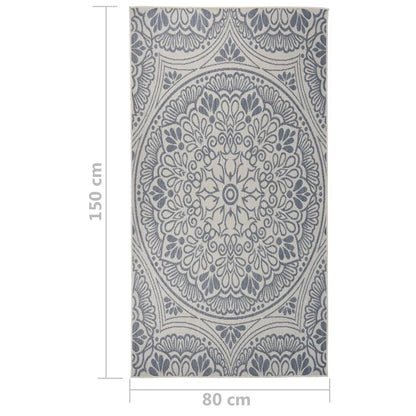 Outdoor Flatweave Rug 80x150 cm Blue Pattern