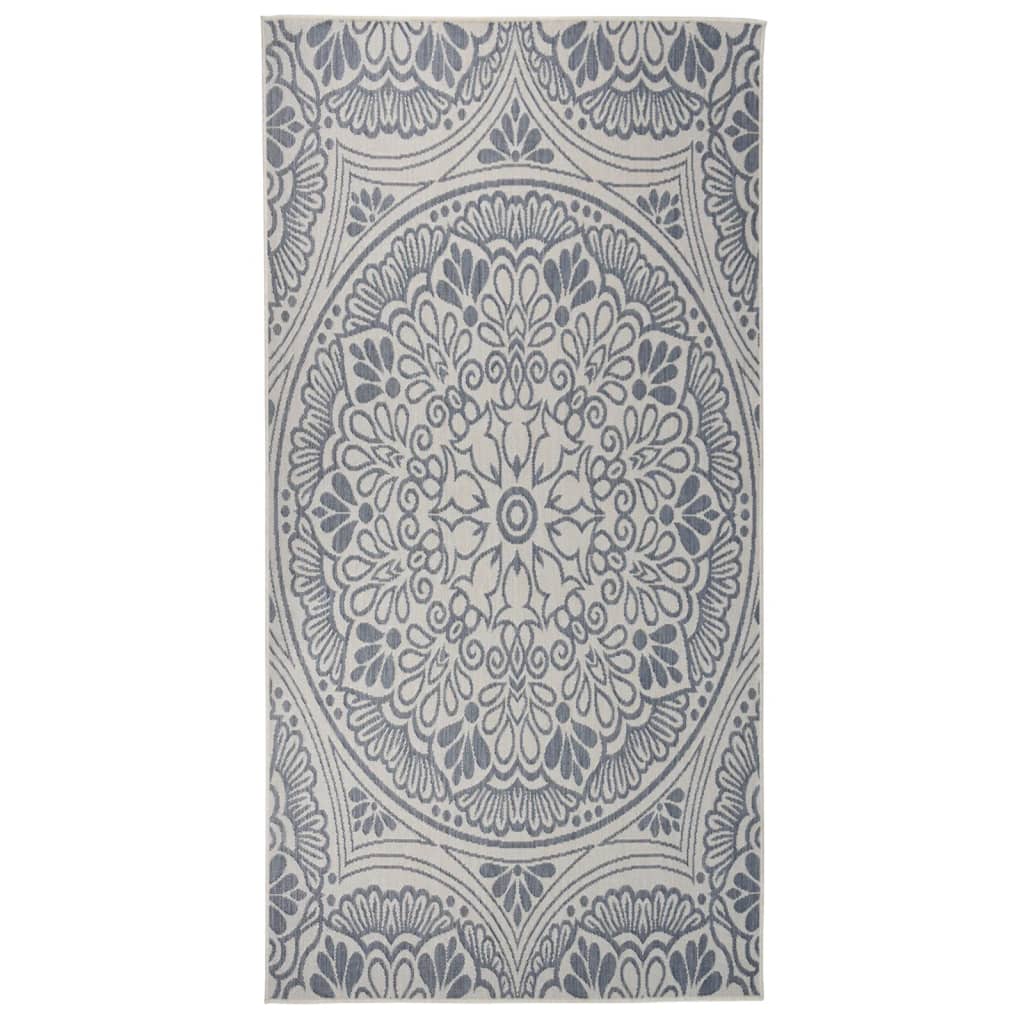 Outdoor Flatweave Rug 100x200 cm Blue Pattern