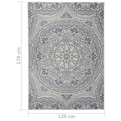 Outdoor Flatweave Rug 120x170 cm Blue Pattern