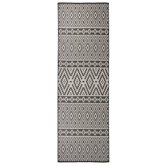 Outdoor Flatweave Rug 80x250 cm Black Stripes