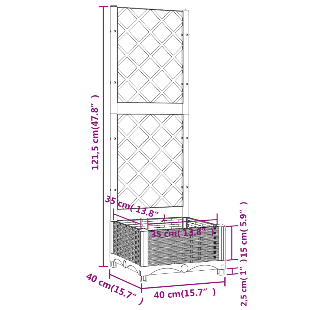 Garden Planter with Trellis Blue Grey 40x40x121.5 cm PP