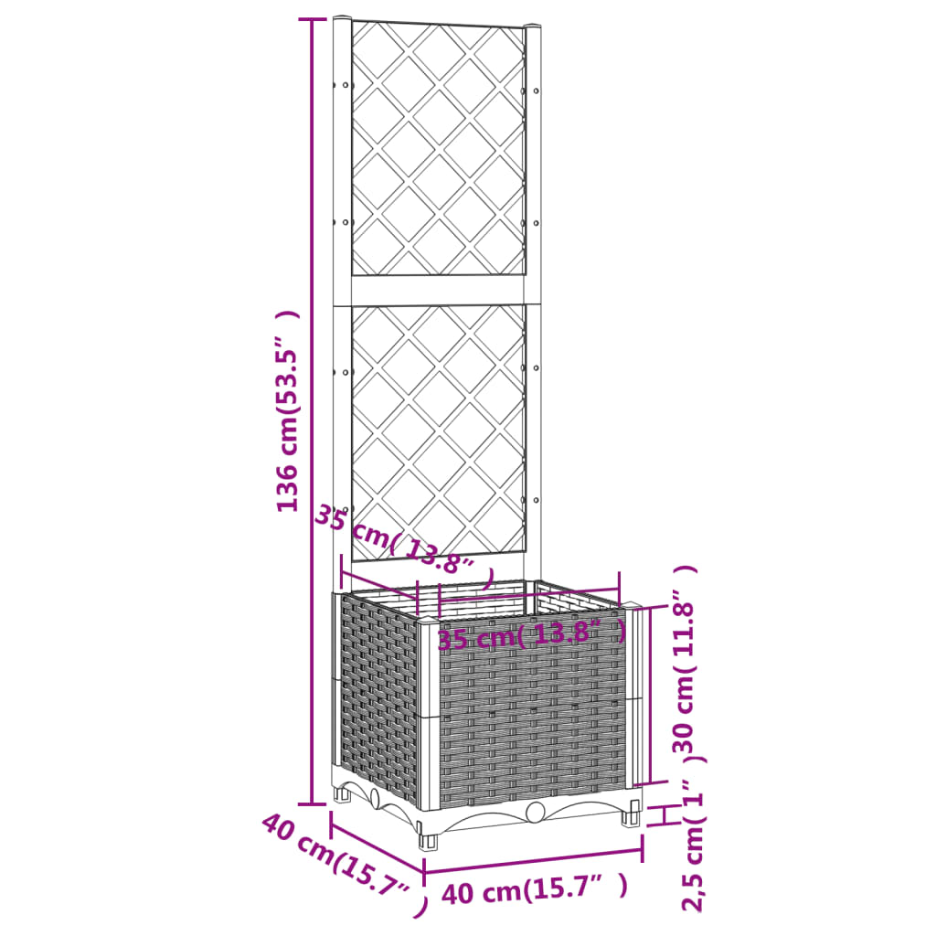 Garden Planter with Trellis Blue Grey 40x40x136 cm PP