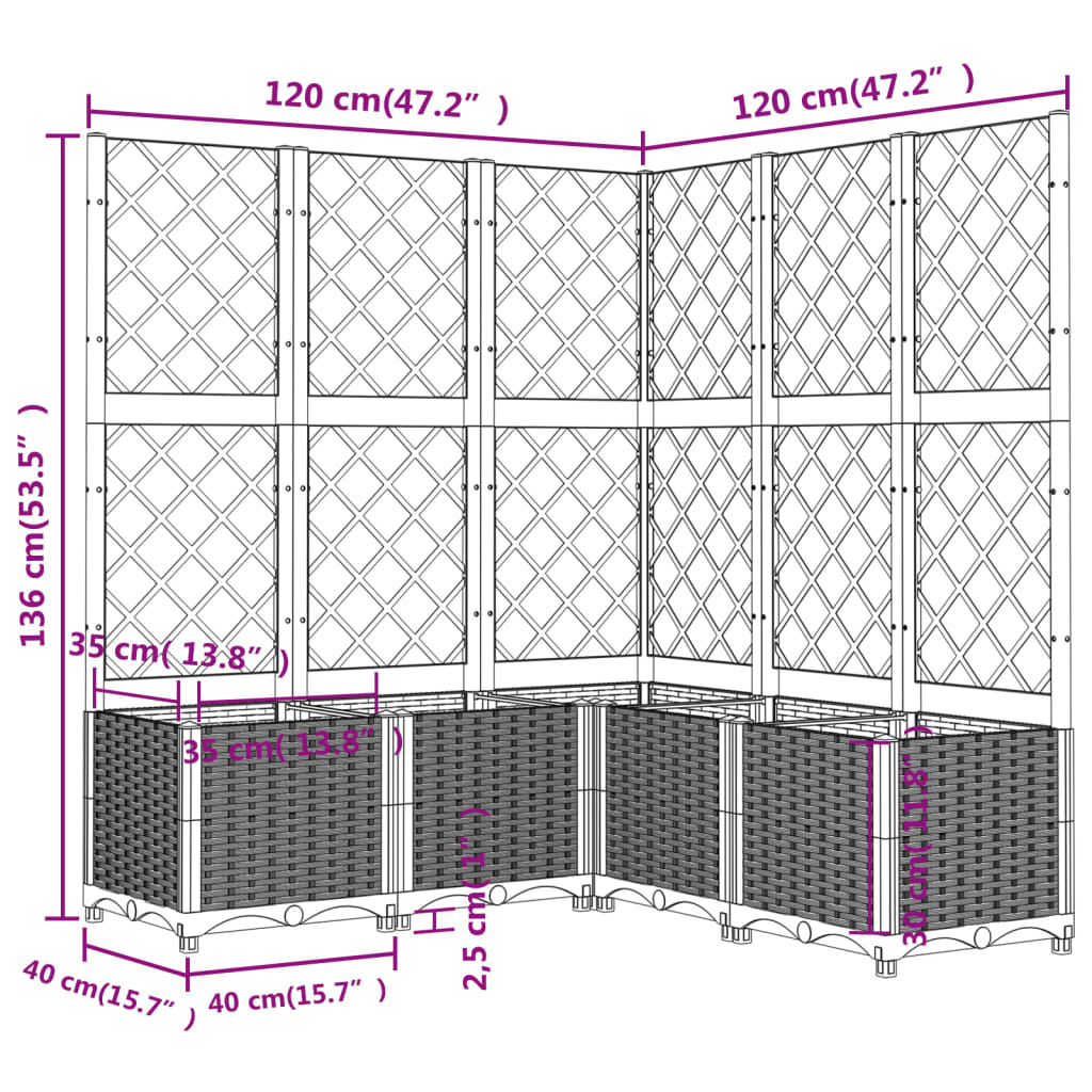 Garden Planter with Trellis Blue Grey 120x120x136 cm PP