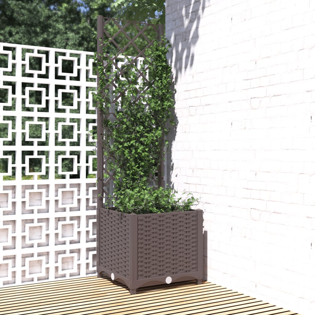 Garden Planter with Trellis Brown 40x40x136 cm PP