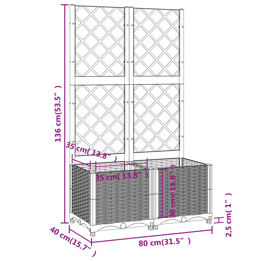 Garden Planter with Trellis Brown 80x40x136 cm PP