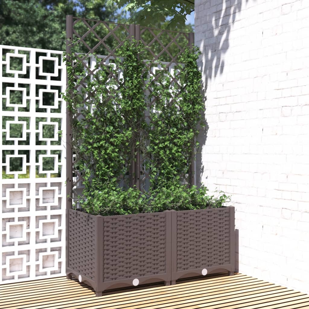 Garden Planter with Trellis Brown 80x40x136 cm PP