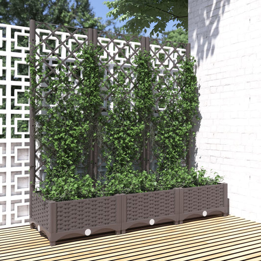 Garden Planter with Trellis Brown 120x40x121.5 cm PP