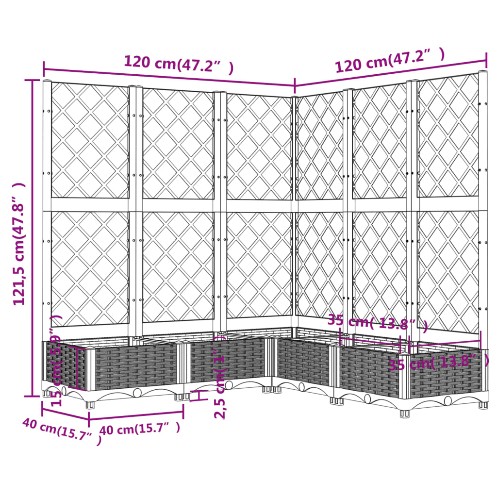 Garden Planter with Trellis Brown 120x120x121.5 cm PP