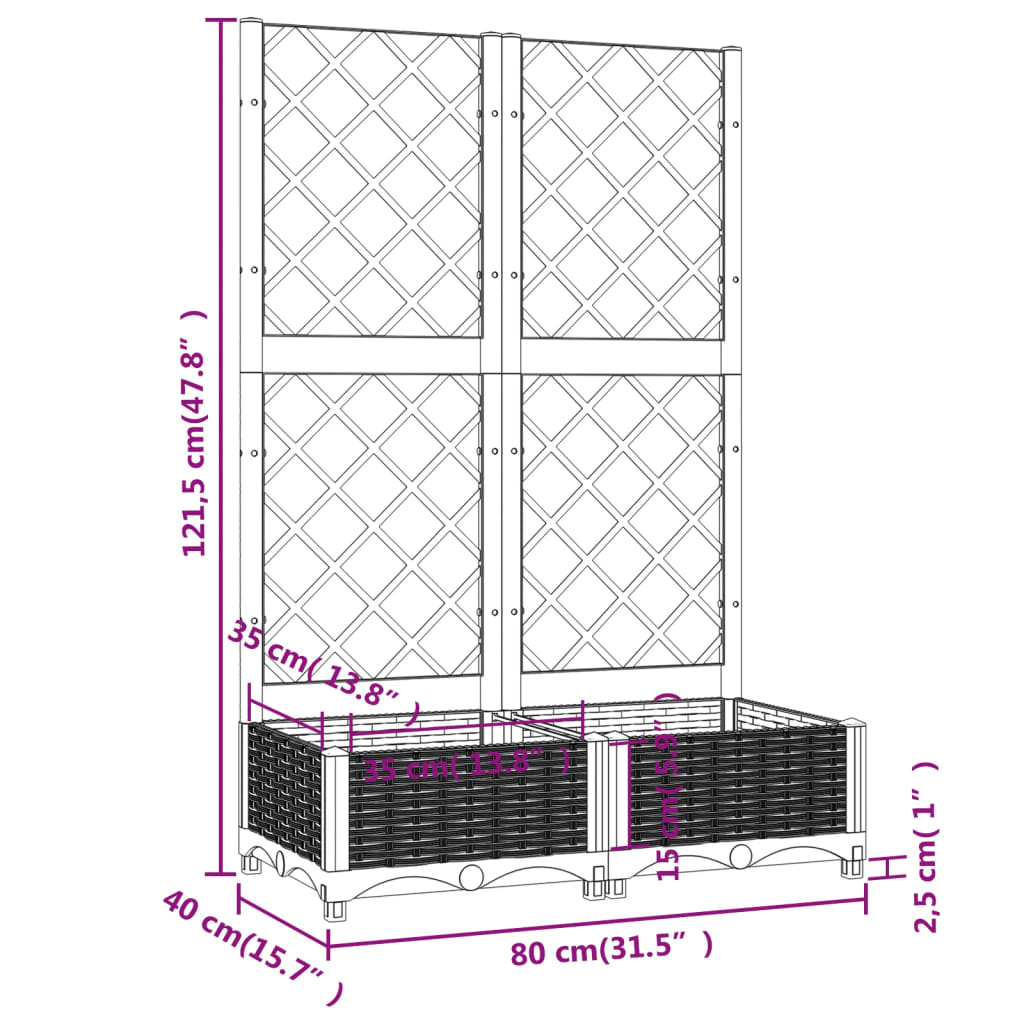 Garden Planter with Trellis Black 80x40x121.5 cm PP