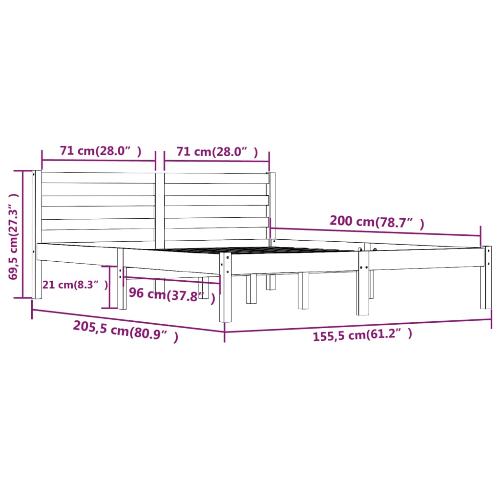 Bed Frame without Mattress 150x200cm White King Size