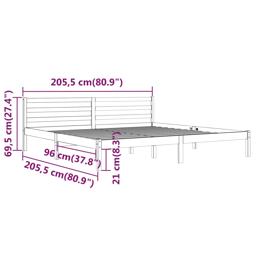 Bed Frame without Mattress Solid Wood Pine 200x200cm Grey