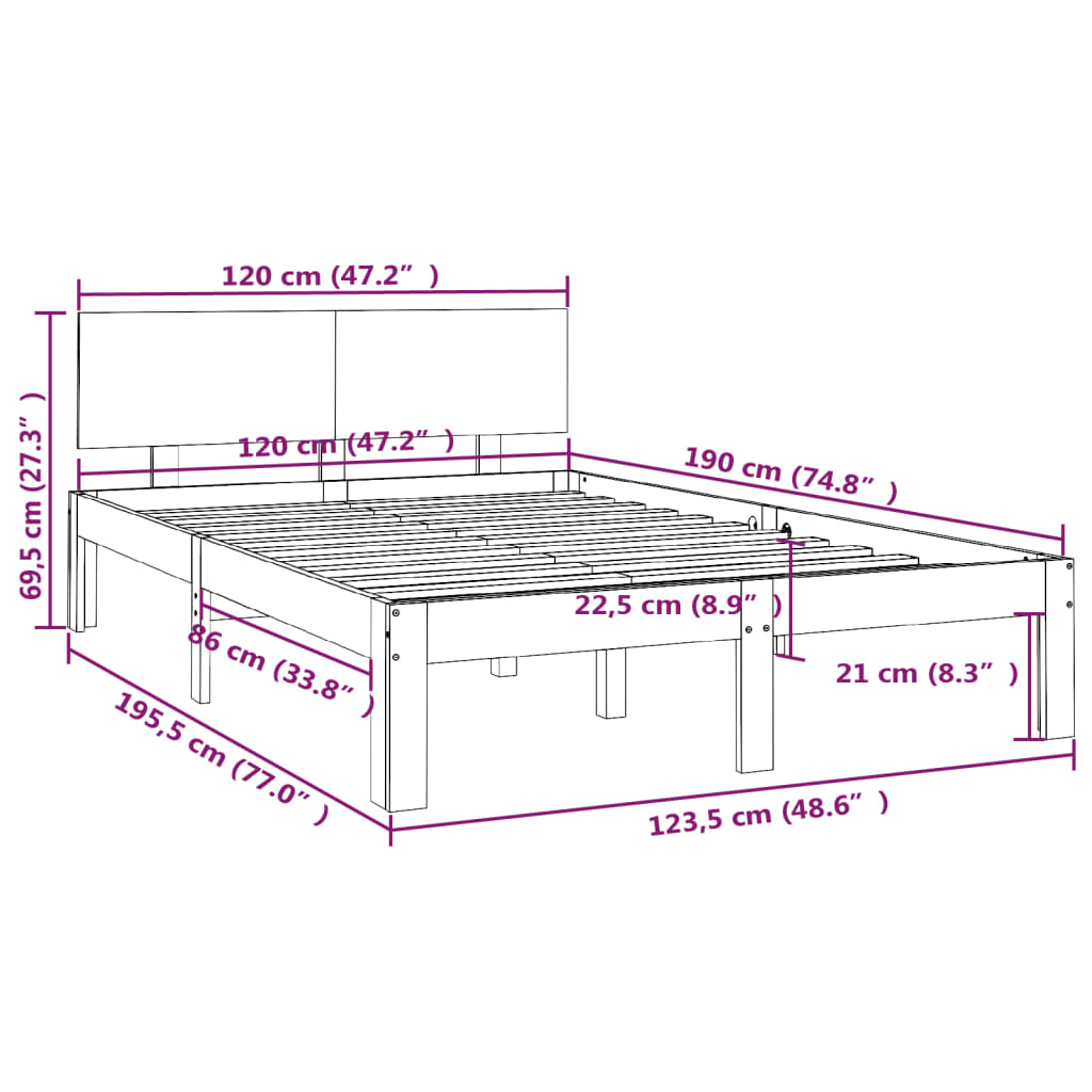 Bed Frame without Mattress White 120x190cm Small Double