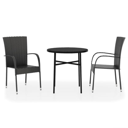 3 Piece Garden Dining Set Poly Rattan Black