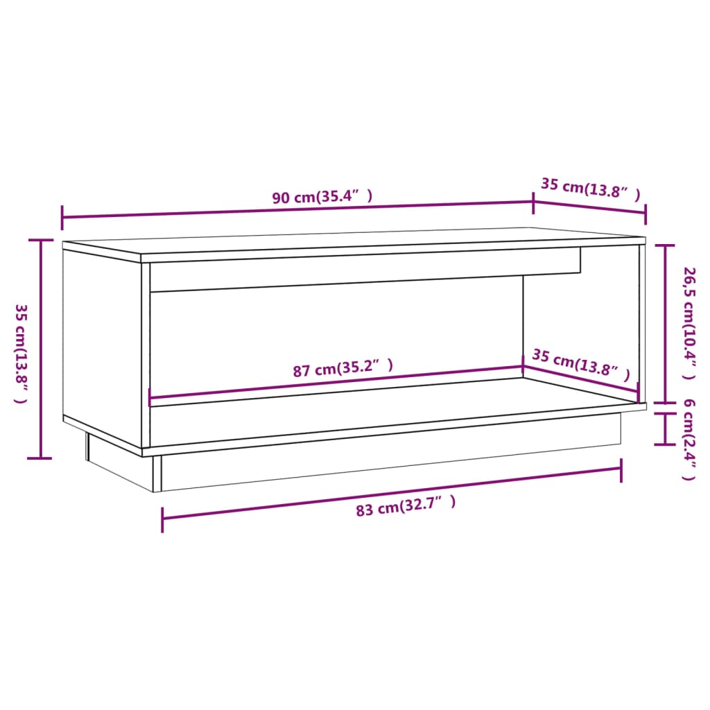 TV Cabinet White 90x35x35 cm Solid Wood Pine