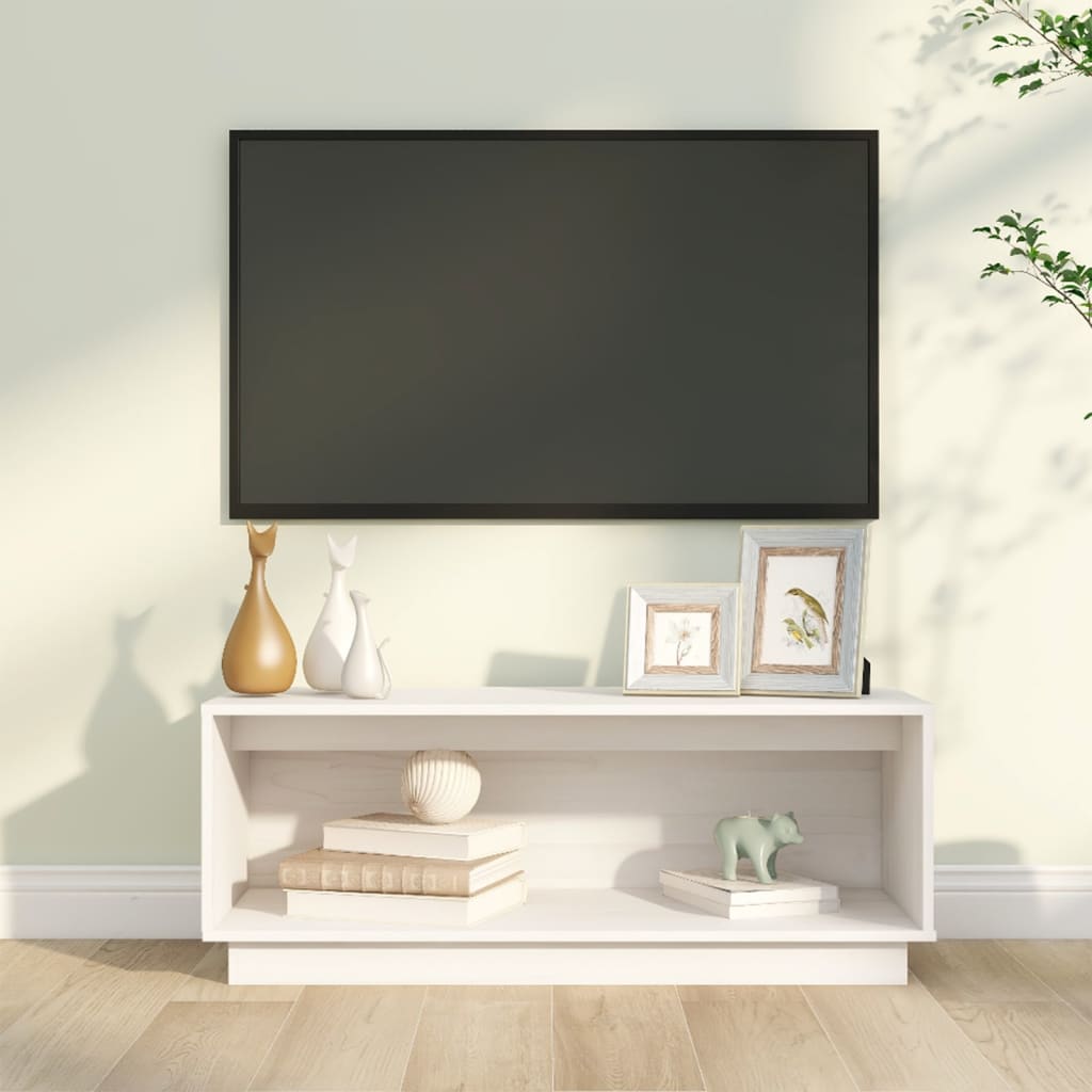 TV Cabinet White 90x35x35 cm Solid Wood Pine