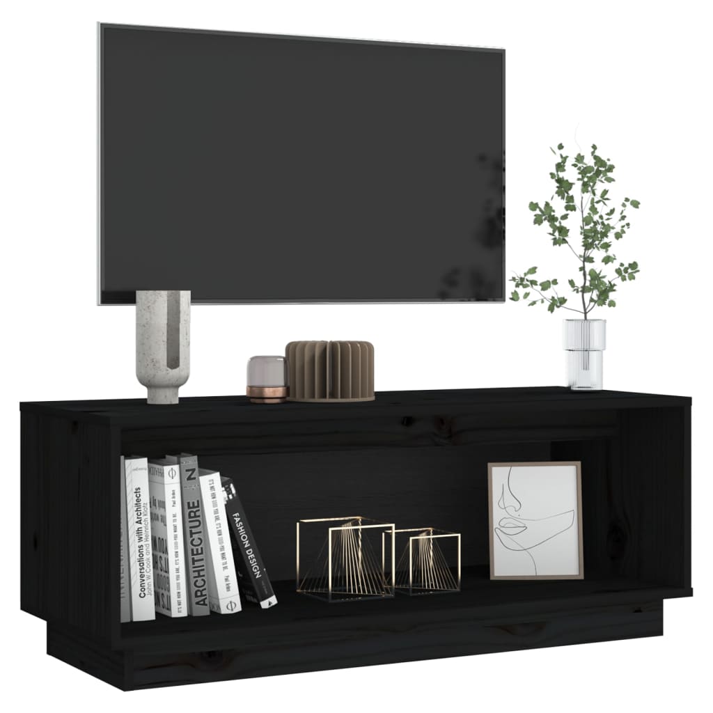 TV Cabinet Black 90x35x35 cm Solid Wood Pine