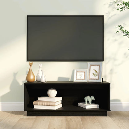 TV Cabinet Black 90x35x35 cm Solid Wood Pine