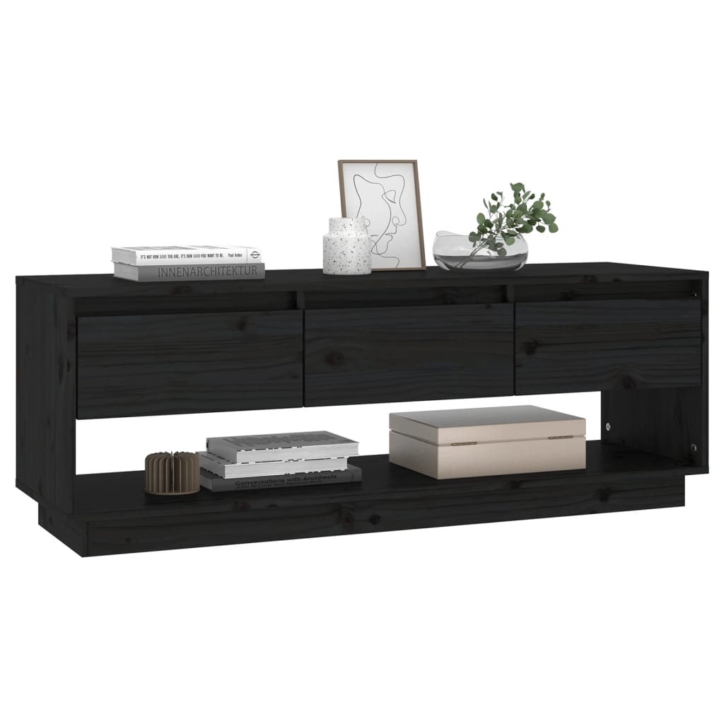 TV Cabinet Black 110.5x34x40 cm Solid Wood Pine