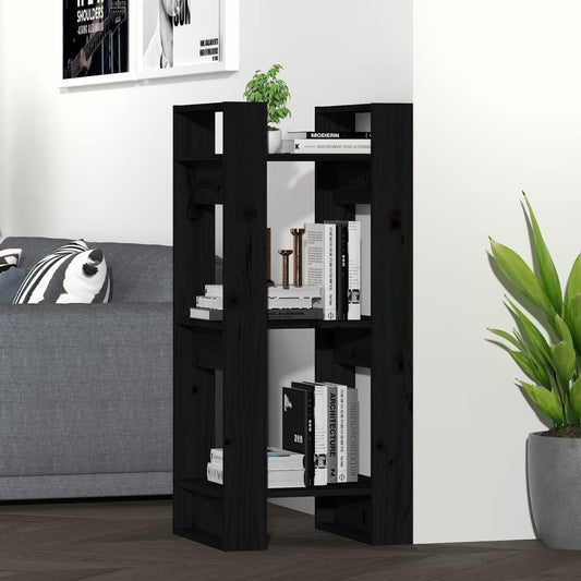 Book Cabinet/Room Divider Black 41x35x91 cm Solid Wood Pine