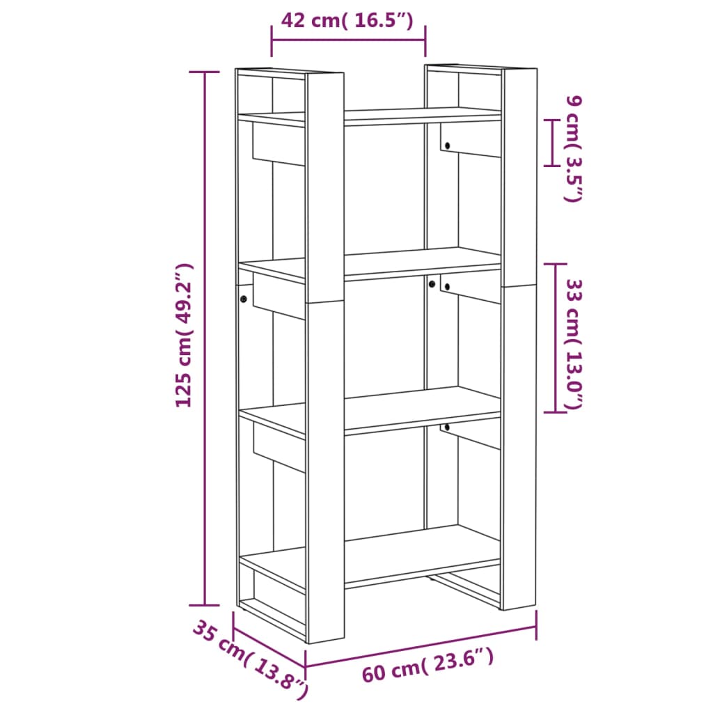 Book Cabinet/Room Divider Grey 60x35x125 cm Solid Wood