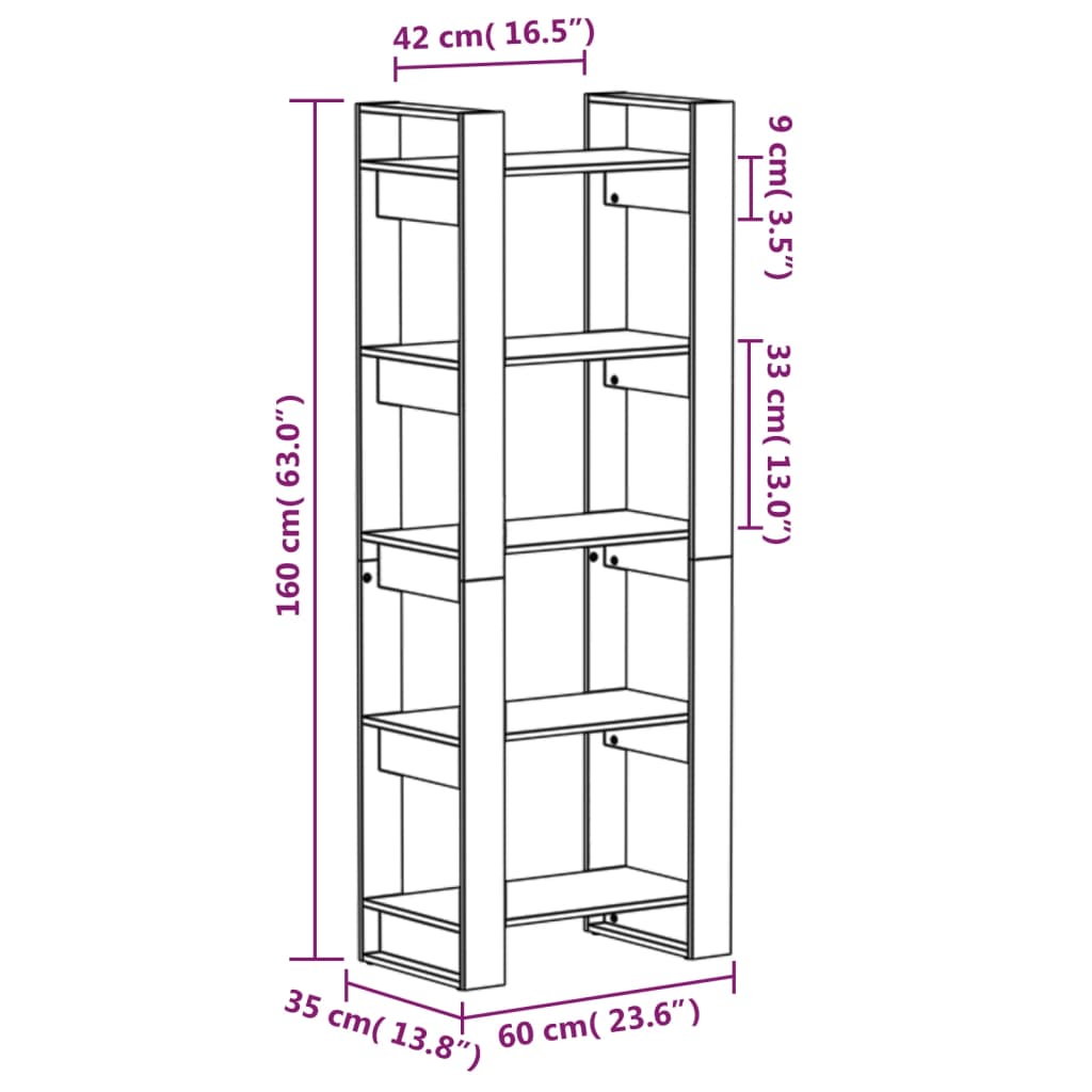 Book Cabinet/Room Divider 60x35x160 cm Solid Wood