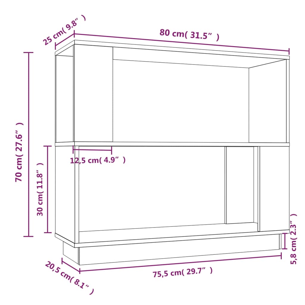 Book Cabinet/Room Divider Black 80x25x70 cm Solid Wood Pine