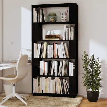 Book Cabinet/Room Divider Black 80x25x163.5 cm Solid Wood Pine