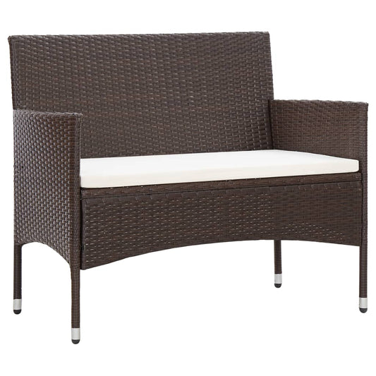 Garden Bench with Cushion Poly Rattan Brown