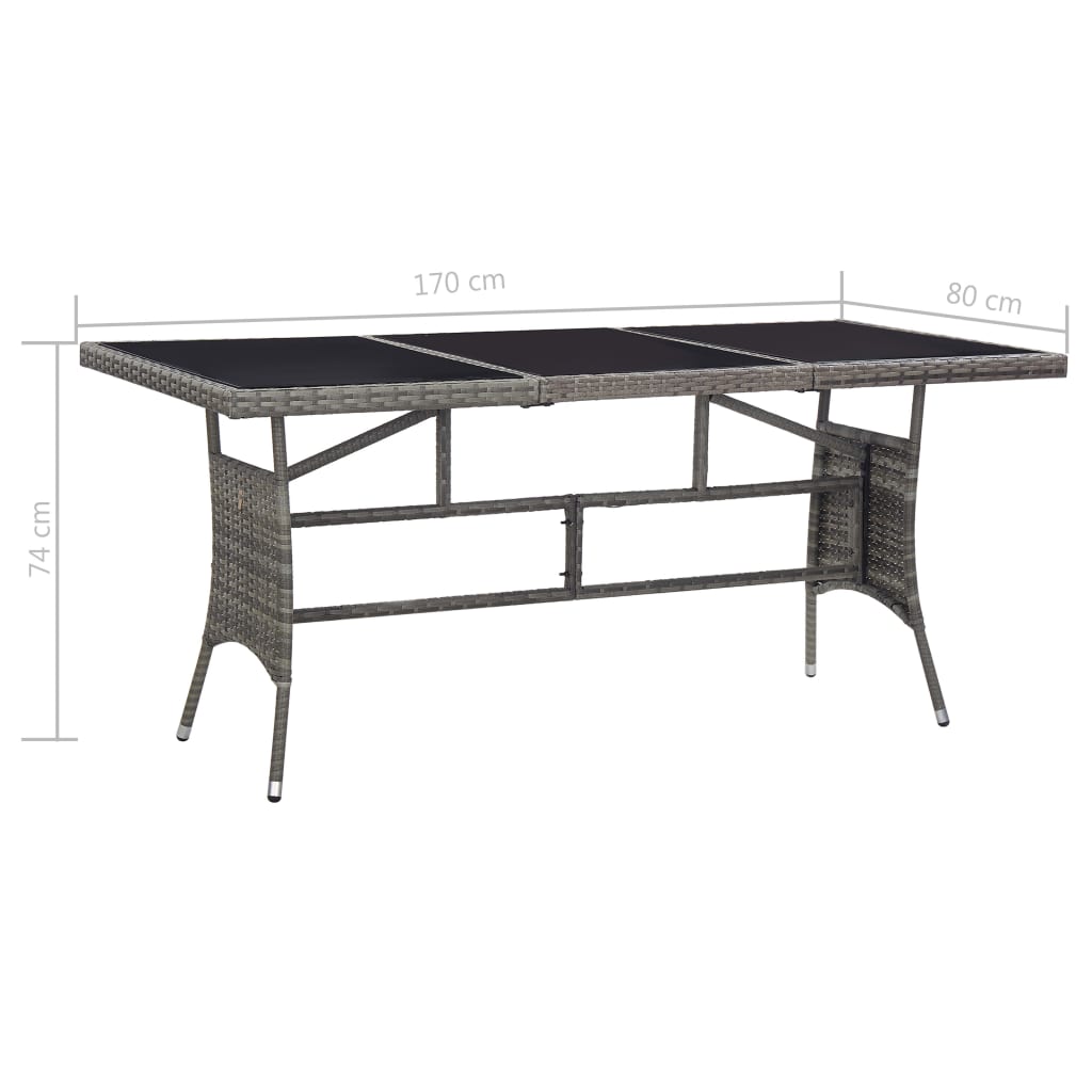 Garden Table Grey 170x80x74 cm Poly Rattan