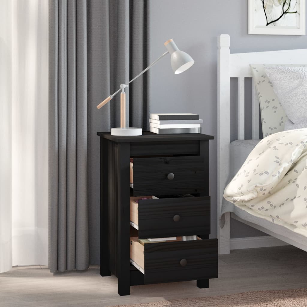 Bedside Cabinet Black 40x35x61.5 cm Solid Wood Pine