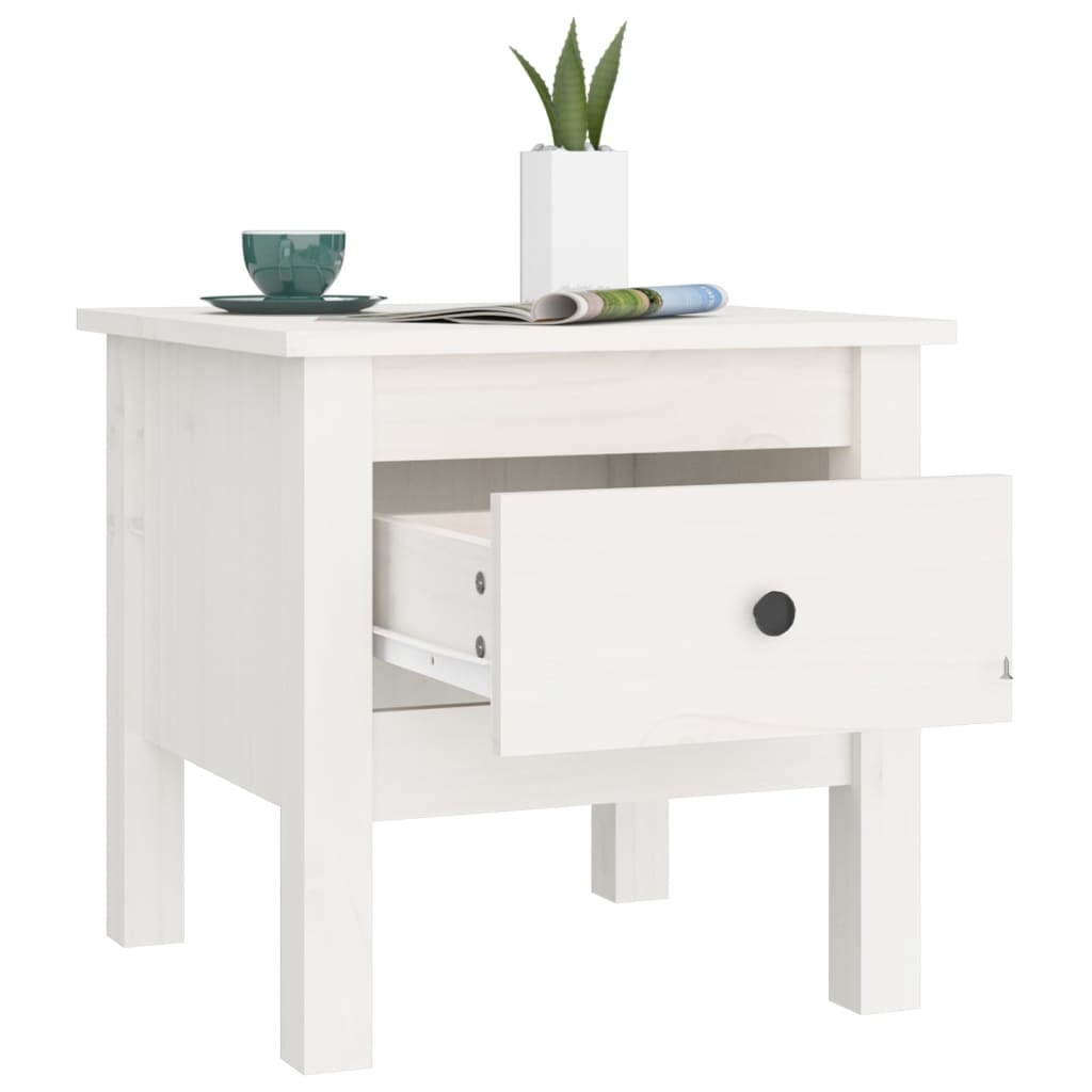 Side Table White 40x40x39 cm Solid Wood Pine