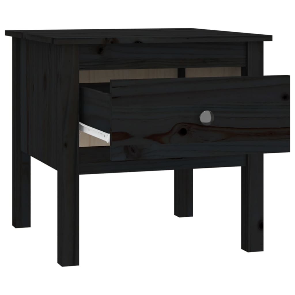 Side Table Black 50x50x49 cm Solid Wood Pine