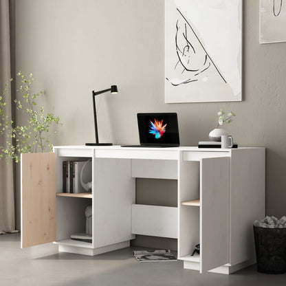 Desk White 140x50x75 cm Solid Wood Pine