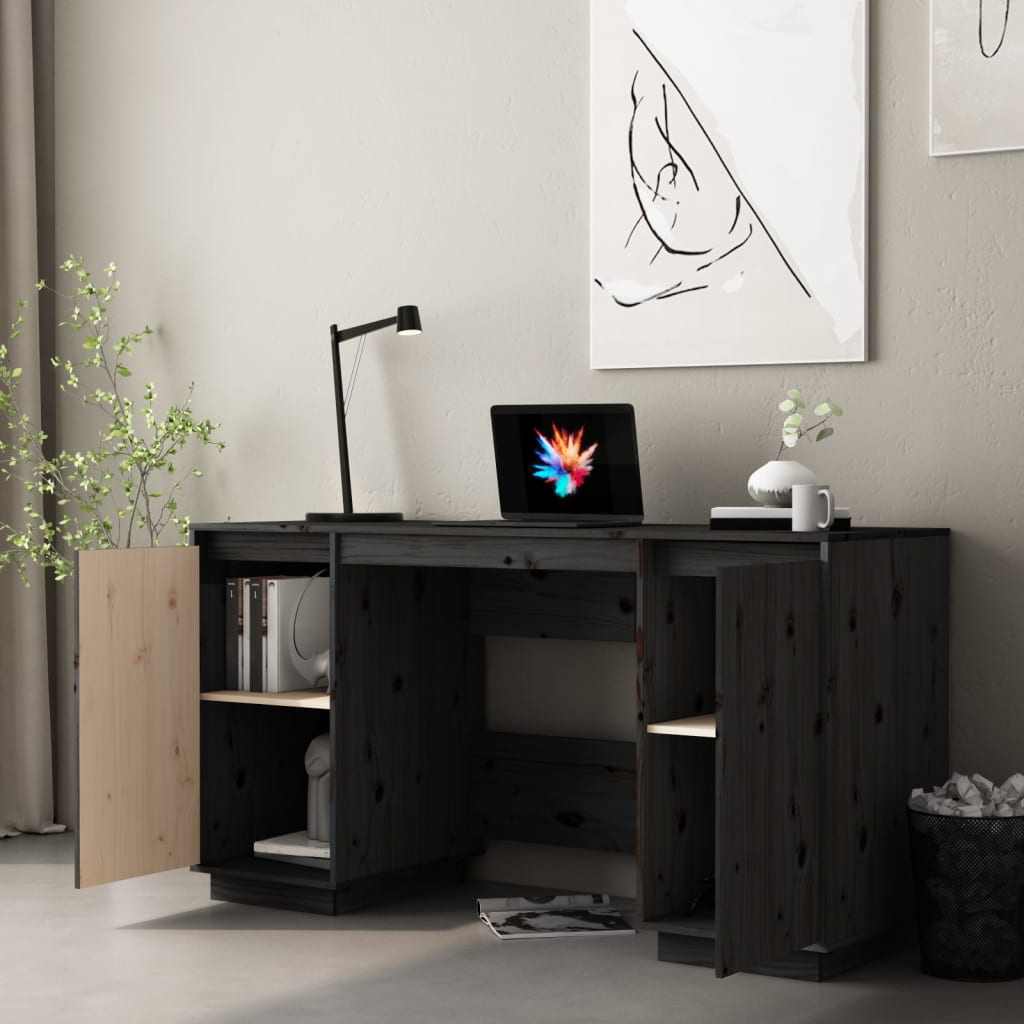 Desk Black 140x50x75 cm Solid Wood Pine