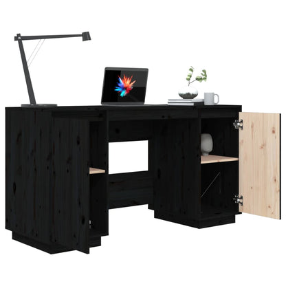 Desk Black 140x50x75 cm Solid Wood Pine