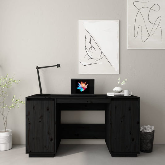 Desk Black 140x50x75 cm Solid Wood Pine