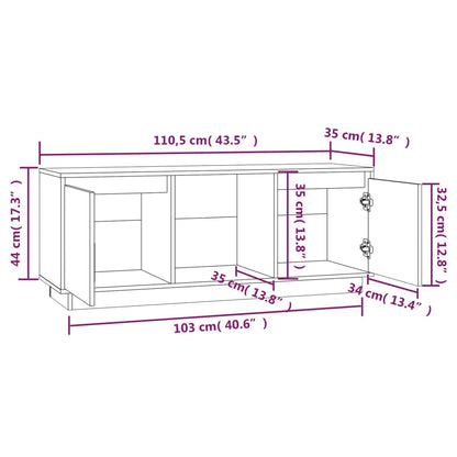 TV Cabinet White 110.5x35x44 cm Solid Wood Pine