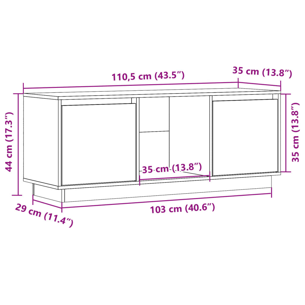 TV Cabinet Black 110.5x35x44 cm Solid Wood Pine