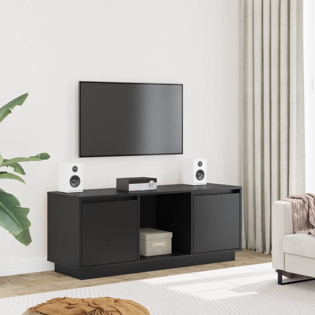 TV Cabinet Black 110.5x35x44 cm Solid Wood Pine